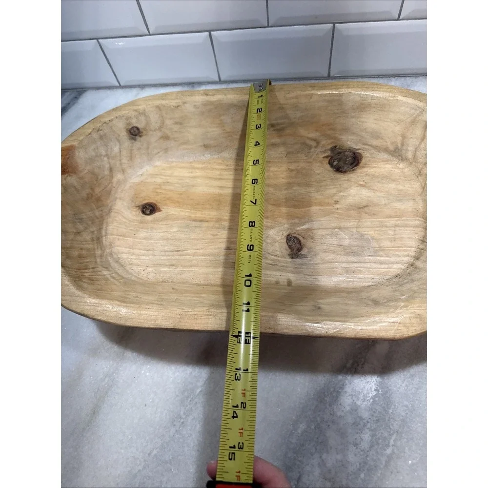 Wood‎ Bowl Hand Carved Rustic Boho Home Decor Bread Bowl Farm PrimitiveOLA0021